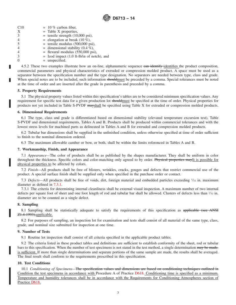 REDLINE ASTM D6713-14 - Standard Specification for  Extruded and Compression Molded Shapes Made from Poly&#40;Vinylidene  Fluoride&#41; &#40;PVDF&#41;