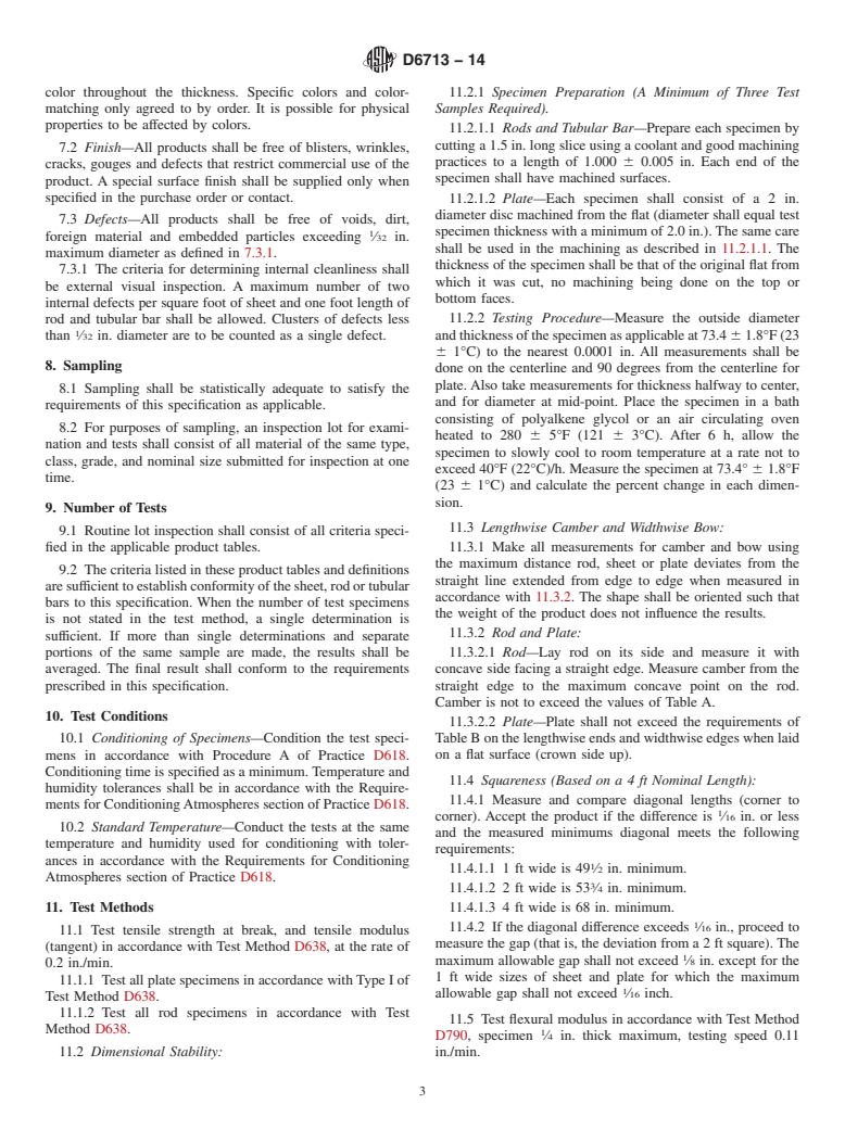 ASTM D6713-14 - Standard Specification for  Extruded and Compression Molded Shapes Made from Poly&#40;Vinylidene  Fluoride&#41; &#40;PVDF&#41;