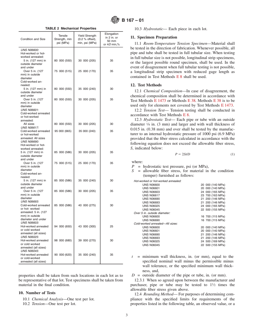 ASTM B167-01 - Standard Specification for Nickel-Chromium-Iron Alloys (UNS N06600, N06601, N06603, N06690, N06693, N06025, and N06045)* and Nickel-Chromium-Cobalt-Molybdenum Alloy (UNS N06617) Seamless Pipe and Tube