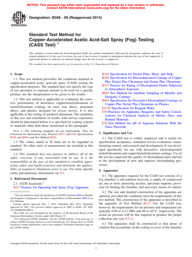 ASTM B368-09(2014) - Standard Test Method for Copper-Accelerated Acetic ...