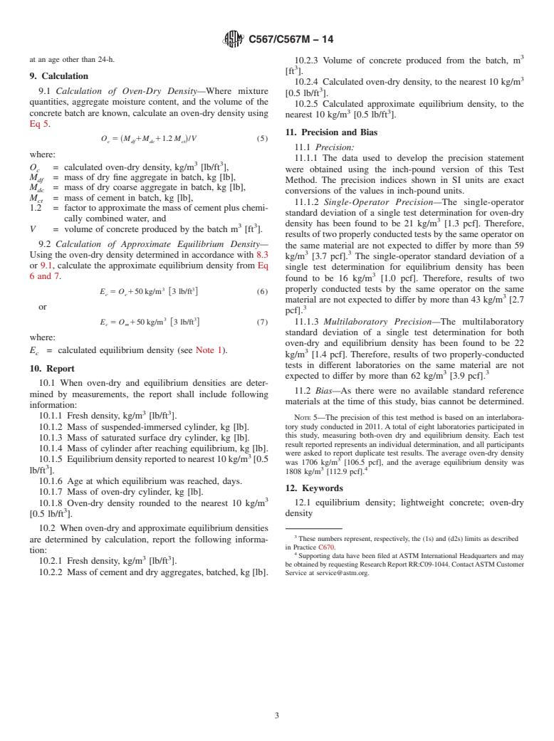 ASTM C567/C567M-14 - Standard Test Method for  Determining Density of Structural Lightweight Concrete