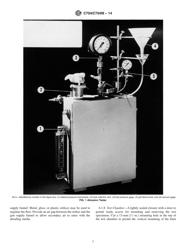 ASTM C704/C704M-14 - Standard Test Method for  Abrasion Resistance of Refractory Materials at Room Temperature