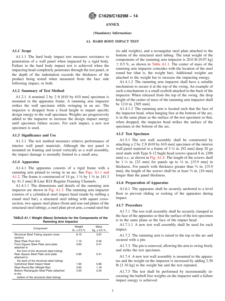 ASTM C1629/C1629M-14 - Standard Classification for  Abuse-Resistant Nondecorated Interior Gypsum Panel Products  and Fiber-Reinforced Cement Panels