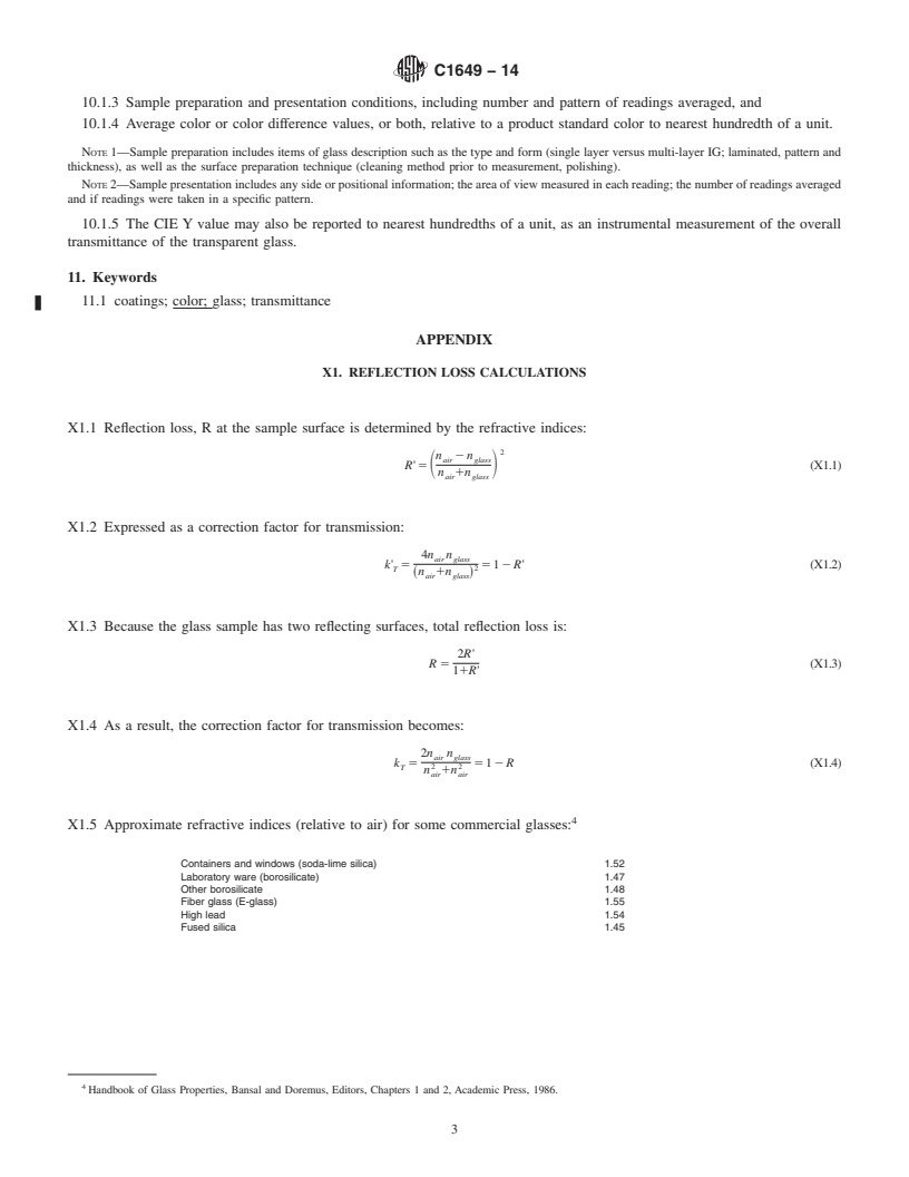 REDLINE ASTM C1649-14 - Standard Practice for  Instrumental Transmittance Measurement of Color for Flat Glass,   Coated and Uncoated