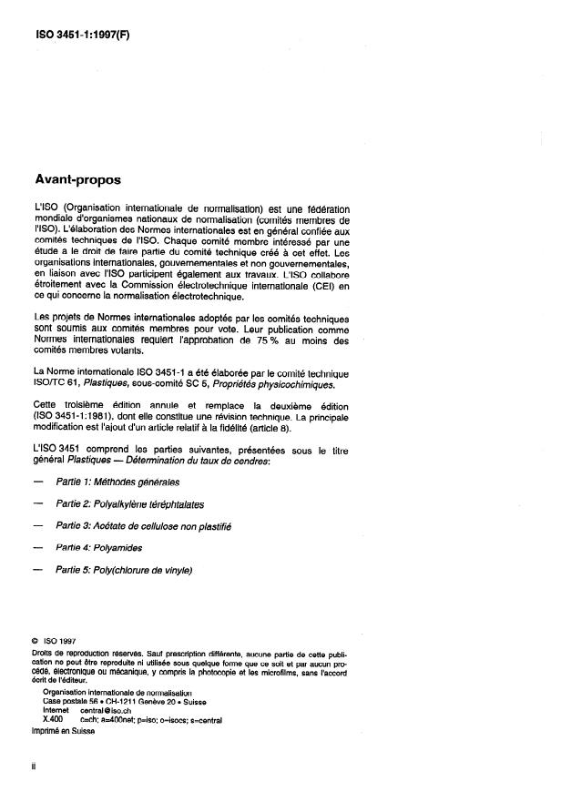 ISO 3451-1:1997 ISO 3451-1:1997 - Plastiques -- Détermination du taux de cendres - Page 2 preview