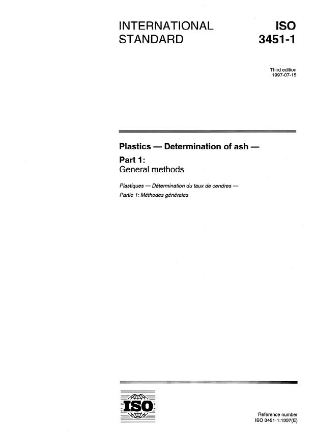 ISO 3451-1:1997 - Plastics -- Determination of ash