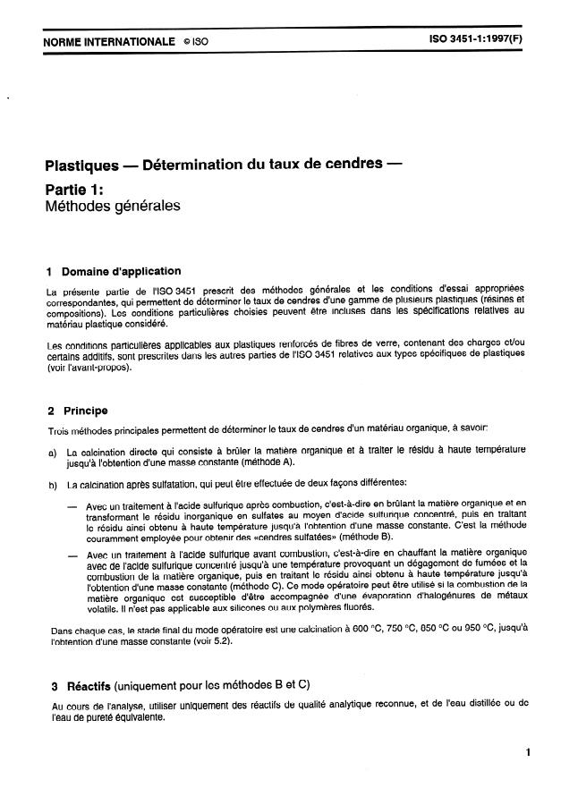 ISO 3451-1:1997 - Plastiques -- Détermination du taux de cendres