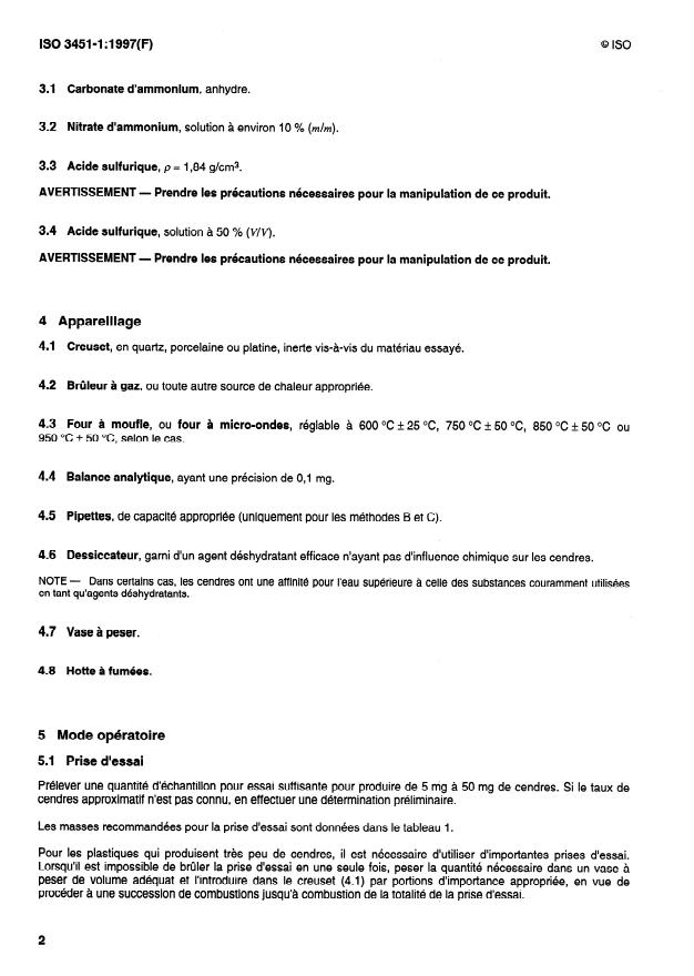 ISO 3451-1:1997 ISO 3451-1:1997 - Plastiques -- Détermination du taux de cendres - Page 4 preview