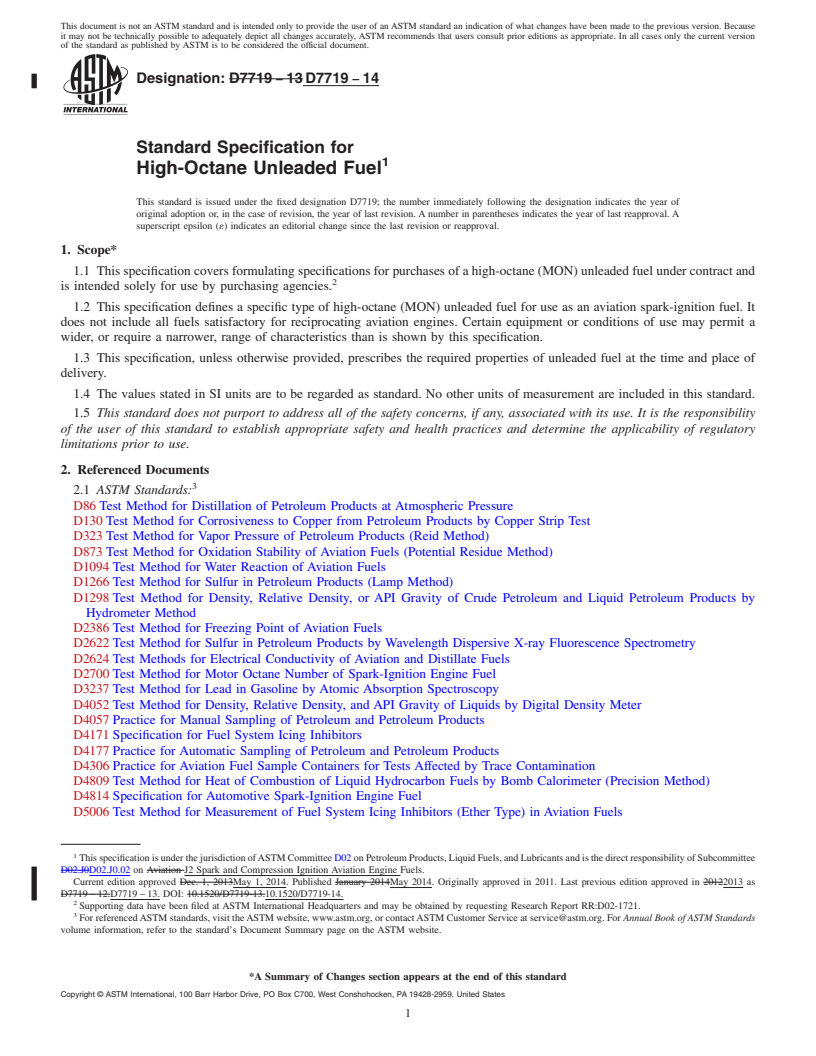 REDLINE ASTM D7719-14 - Standard Specification for  High-Octane Unleaded Fuel