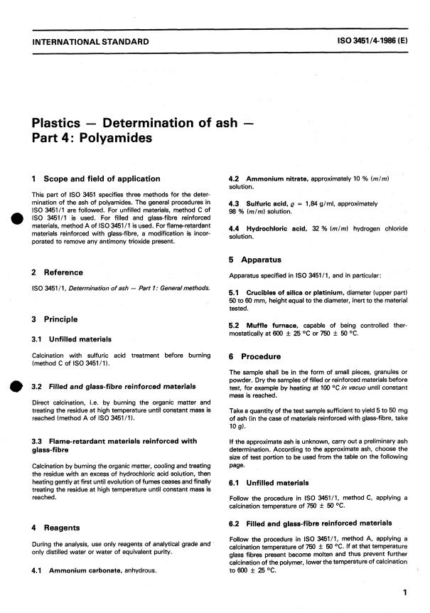 ISO 3451-4:1986 - Plastics -- Determination of ash