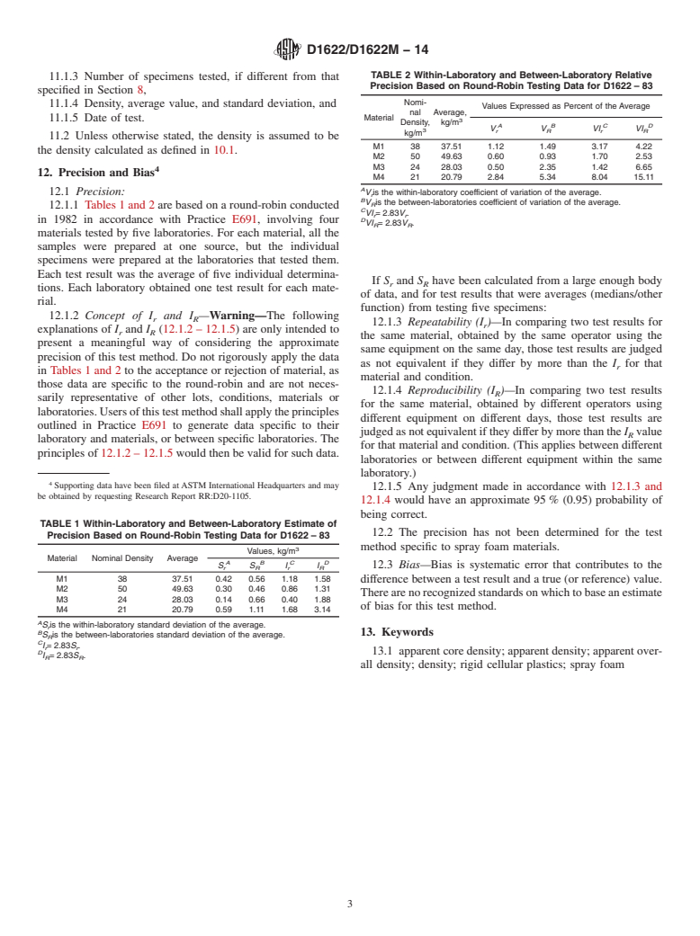 ASTM D1622/D1622M-14 - Standard Test Method for Apparent Density of Rigid Cellular Plastics