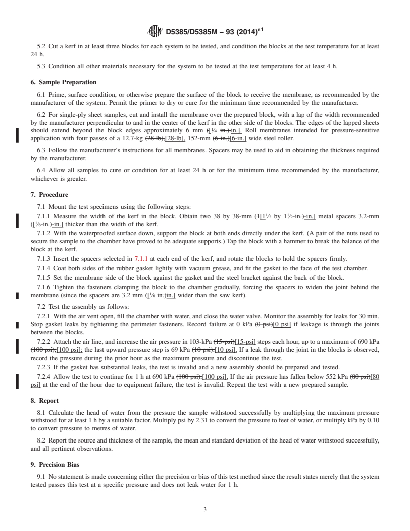 REDLINE ASTM D5385/D5385M-93(2014)e1 - Standard Test Method for Hydrostatic Pressure Resistance of Waterproofing Membranes