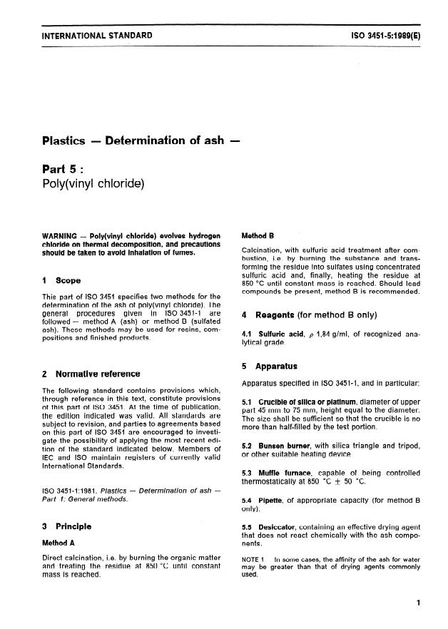 ISO 3451-5:1989 - Plastics -- Determination of ash
