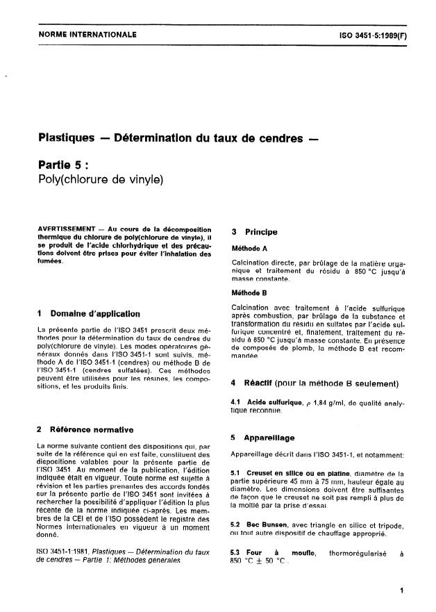 ISO 3451-5:1989 - Plastiques -- Détermination du taux de cendres