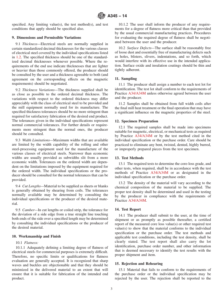 ASTM A345-14 - Standard Specification for  Flat-Rolled Electrical Steels for Magnetic Applications