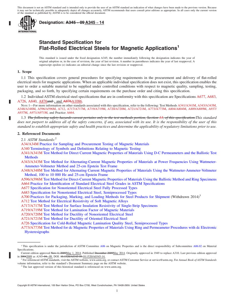 REDLINE ASTM A345-14 - Standard Specification for  Flat-Rolled Electrical Steels for Magnetic Applications