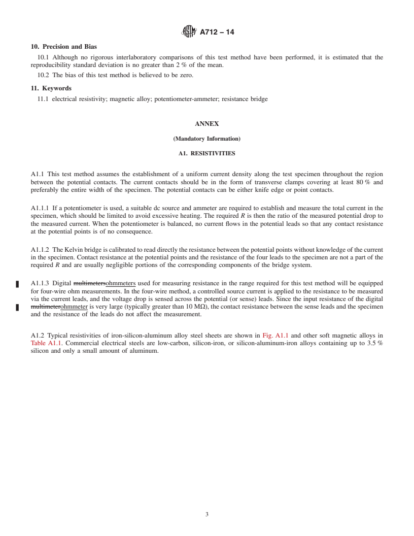 REDLINE ASTM A712-14 - Standard Test Method for Electrical Resistivity of Soft Magnetic Alloys