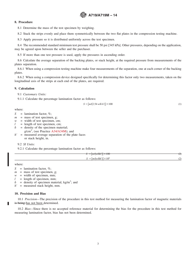 ASTM A719/A719M-14 - Standard Test Method for Lamination Factor of ...