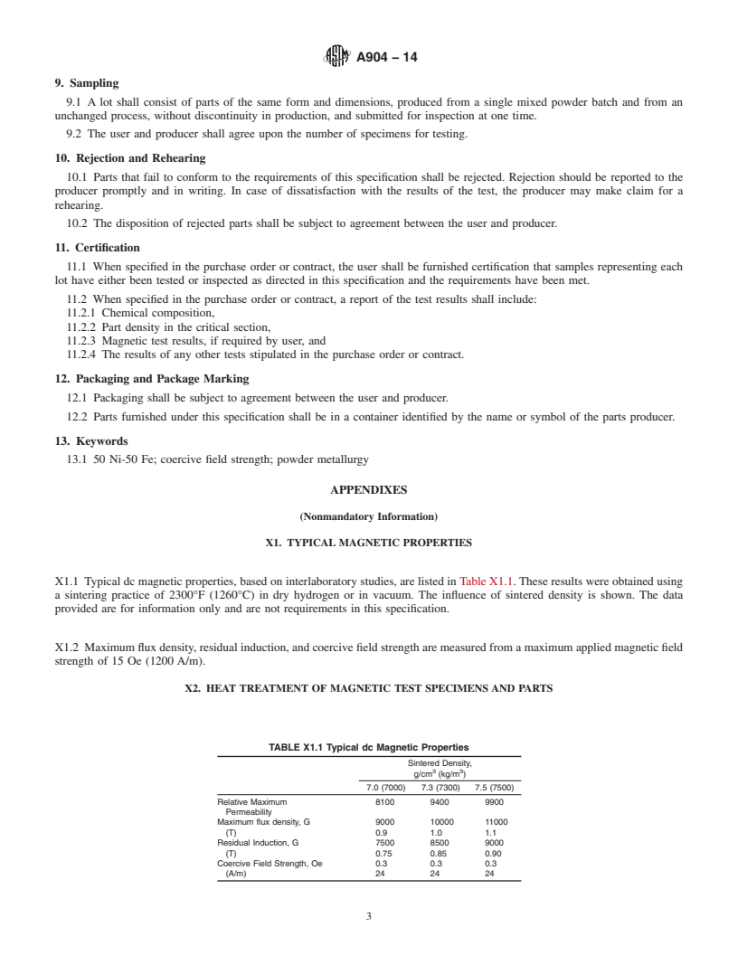 REDLINE ASTM A904-14 - Standard Specification for  50 Nickel-50 Iron Powder Metallurgy Soft Magnetic Parts