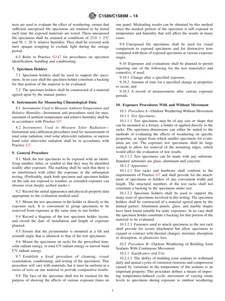 ASTM C1589/C1589M-14 - Standard Practice for Outdoor Weathering of Construction Seals and Sealants