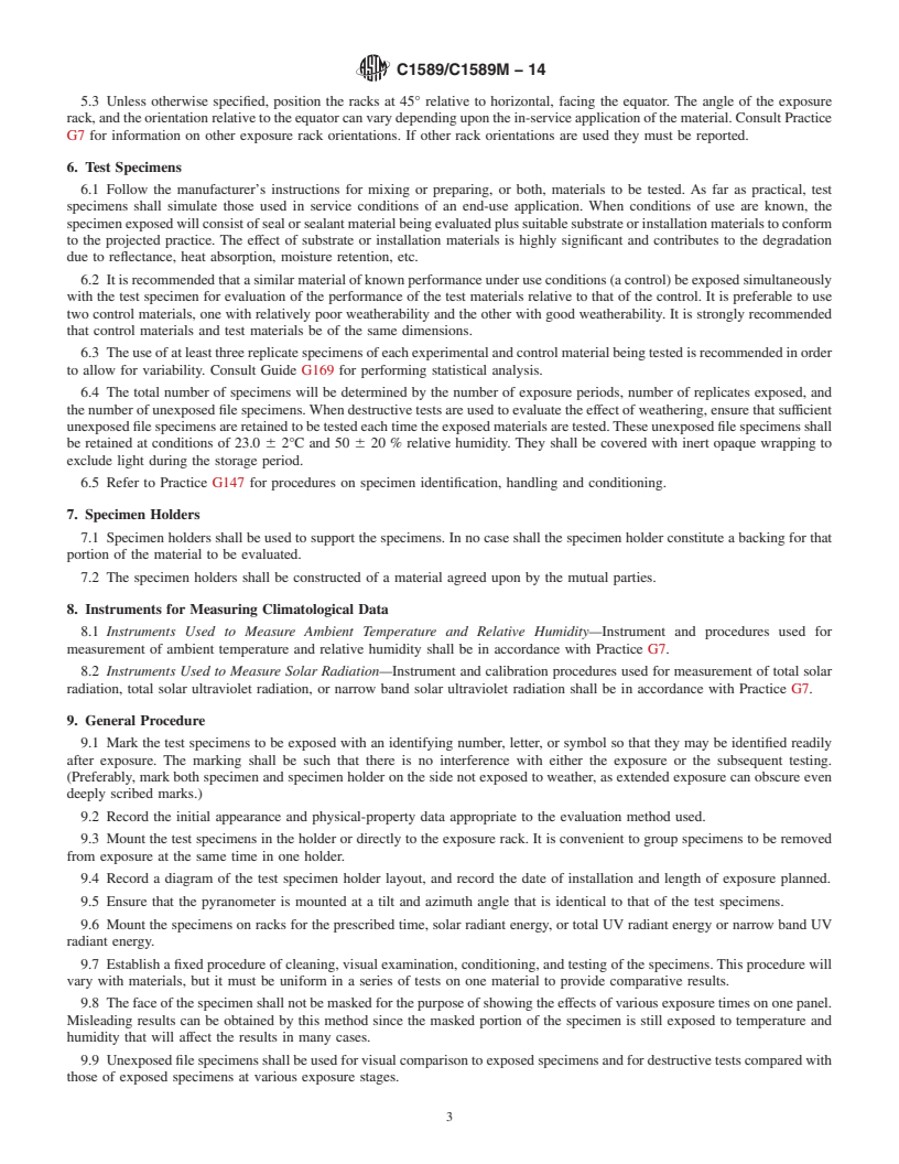 REDLINE ASTM C1589/C1589M-14 - Standard Practice for Outdoor Weathering of Construction Seals and Sealants