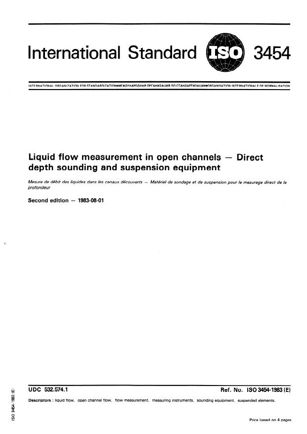ISO 3454:1983 - Liquid flow measurement in open channels -- Direct depth sounding and suspension equipment