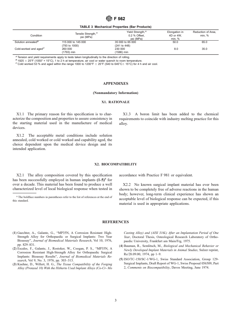 ASTM F562-00 - Standard Specification for Wrought Cobalt-35 Nickel-20 Chromium-10 Molybdenum Alloy for Surgical Implant Applications