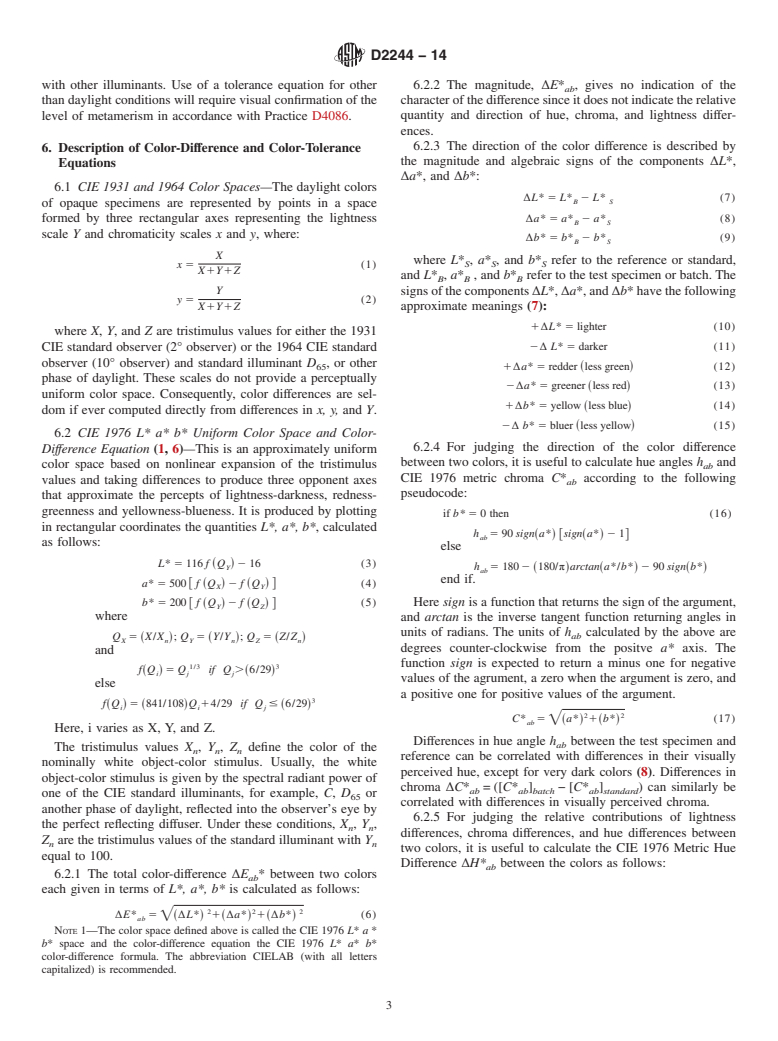 ASTM D2244-14 - Standard Practice for Calculation of Color Tolerances and Color Differences from Instrumentally Measured Color Coordinates