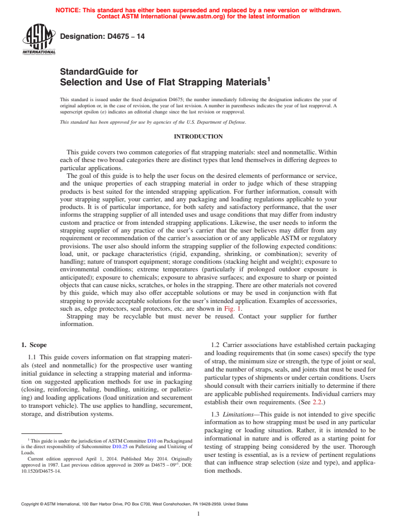 ASTM D4675-14 - Standard Guide for  Selection and Use of Flat Strapping Materials