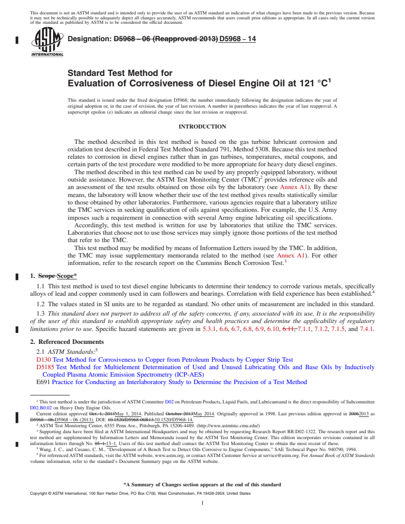 REDLINE ASTM D5968-14 - Standard Test Method for  Evaluation of Corrosiveness of Diesel Engine Oil at 121&deg;C