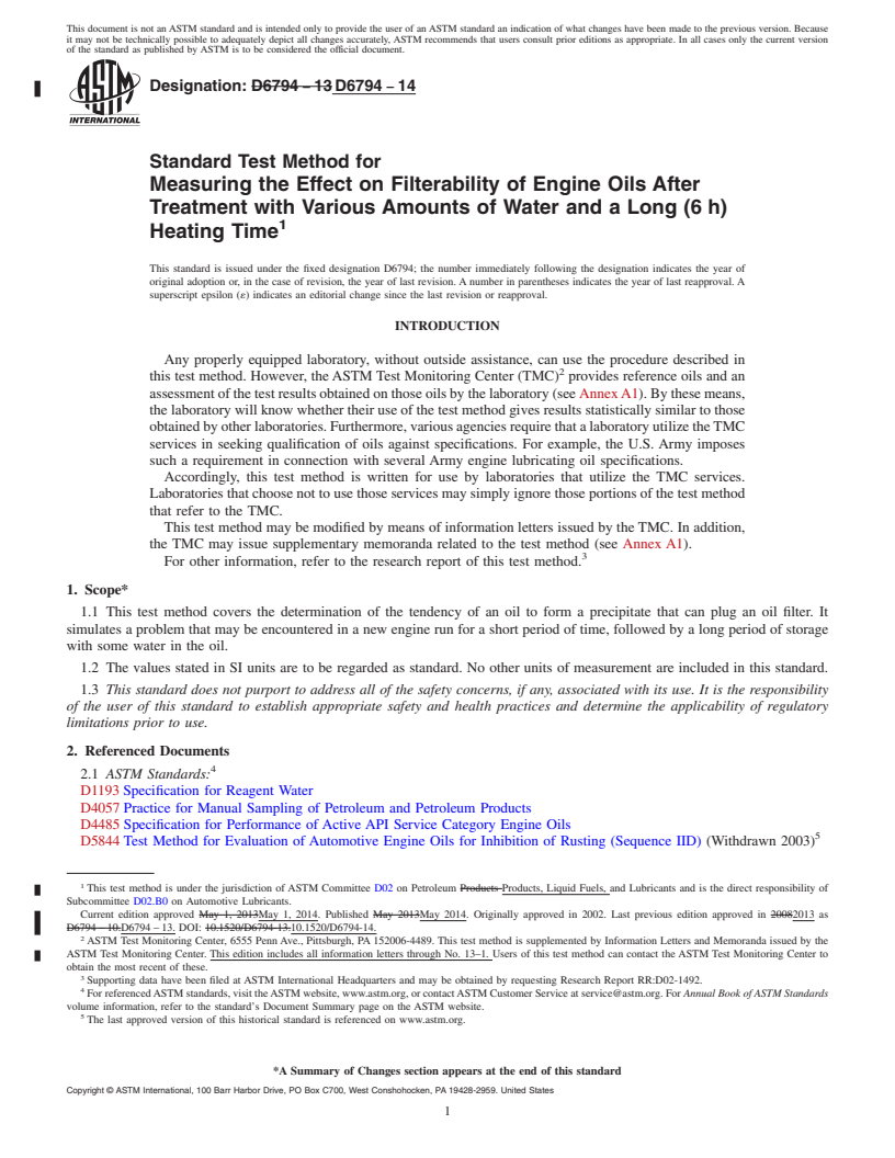 REDLINE ASTM D6794-14 - Standard Test Method for Measuring the Effect on Filterability of Engine Oils After Treatment with Various Amounts of Water and a Long&#40;6&#8201;h&#41; Heating  Time