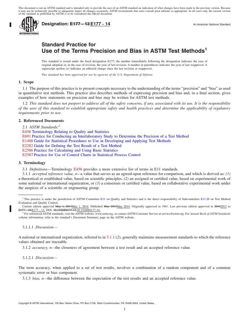 REDLINE ASTM E177-14 - Standard Practice for  Use of the Terms Precision and Bias in ASTM Test Methods