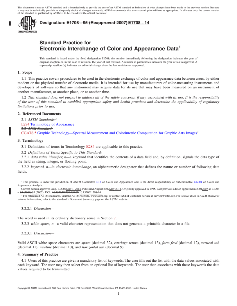 REDLINE ASTM E1708-14 - Standard Practice for Electronic Interchange of Color and Appearance Data