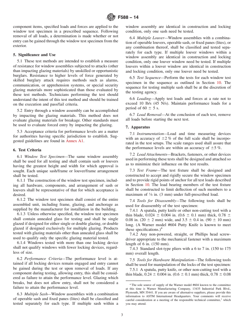 ASTM F588-14 - Standard Test Methods for Measuring the Forced Entry Resistance of Window Assemblies,  Excluding Glazing Impact