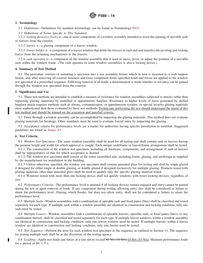 REDLINE ASTM F588-14 - Standard Test Methods for Measuring the Forced Entry Resistance of Window Assemblies,  Excluding Glazing Impact