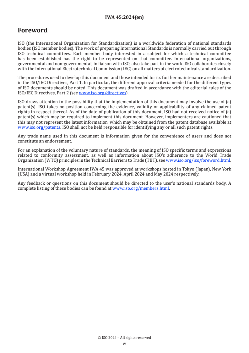 IWA 45:2024 IWA 45:2024 - Sustainable critical mineral supply chains
Released:30. 08. 2024 - Page 4 preview