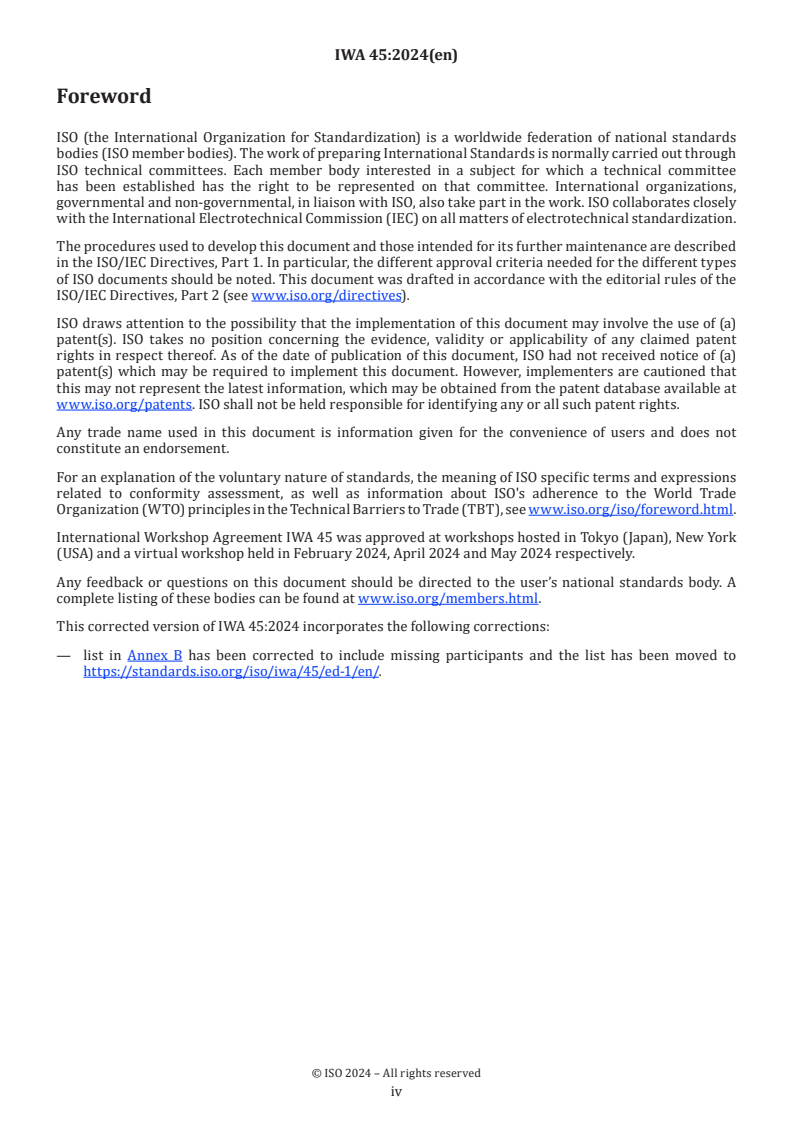IWA 45:2024 IWA 45:2024 - Sustainable critical mineral supply chains
Released:11/25/2024 - Page 4 preview