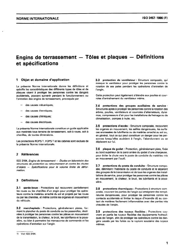 ISO 3457:1986 - Engins de terrassement -- Tôles et plaques -- Définitions et spécifications