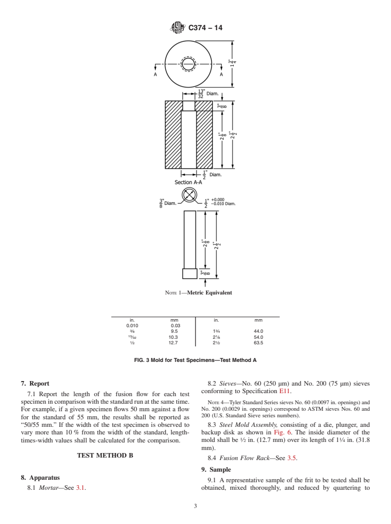 ASTM C374-14 - Standard Test Methods for  Fusion Flow of Porcelain Enamel Frits &#40;Flow-Button Methods&#41;