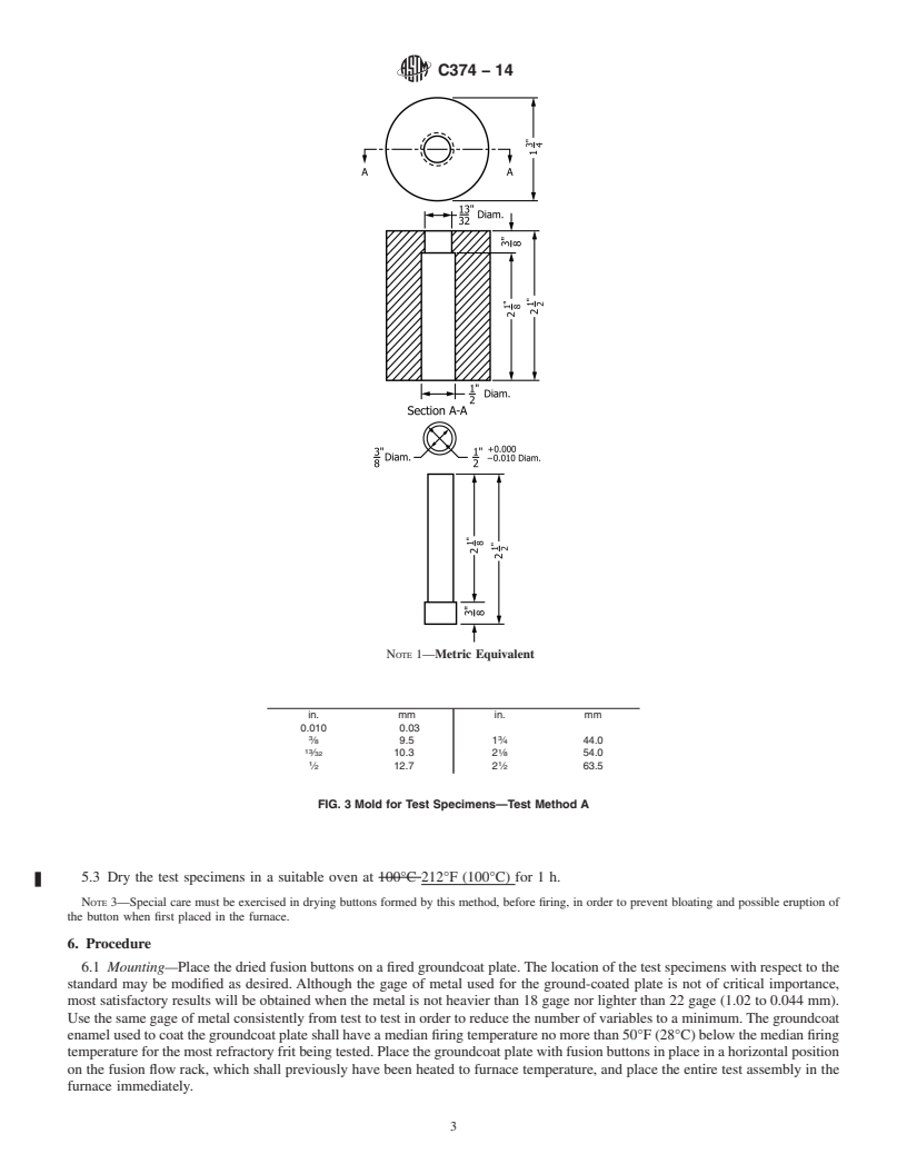 REDLINE ASTM C374-14 - Standard Test Methods for  Fusion Flow of Porcelain Enamel Frits &#40;Flow-Button Methods&#41;