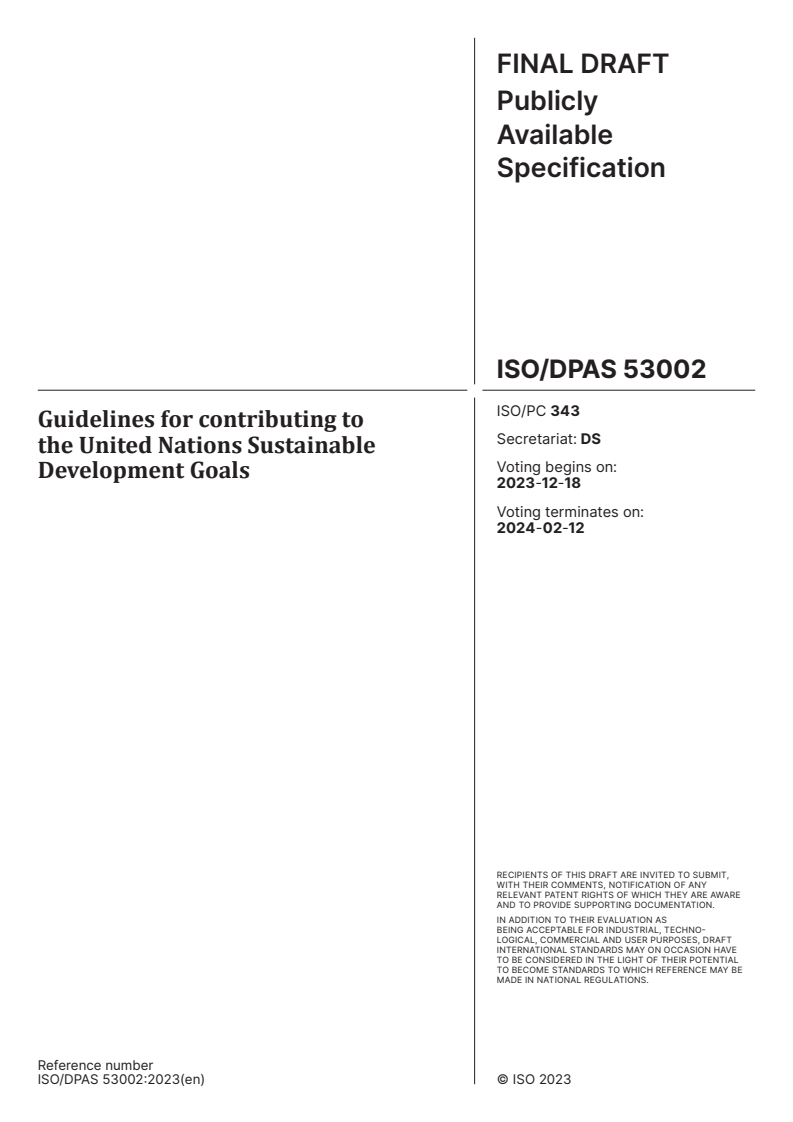 ISO/DPAS 53002 - Guidelines for contributing to the United Nations Sustainable Development Goals
Released:12. 12. 2023