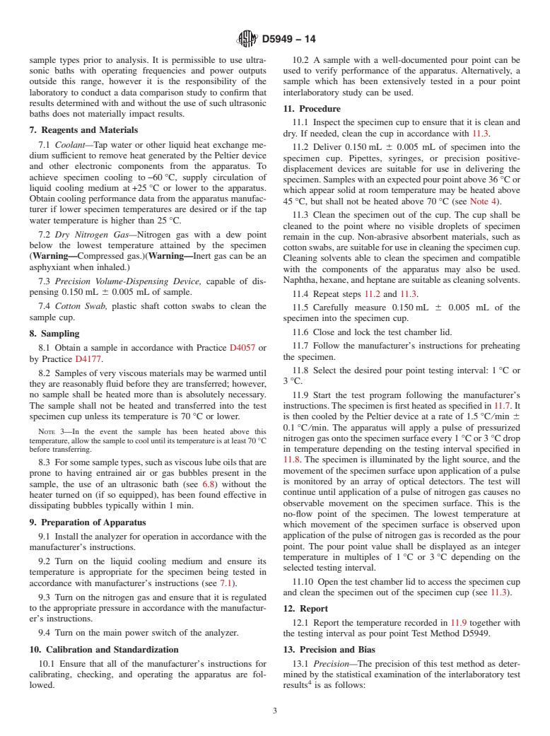 ASTM D5949-14 - Standard Test Method for Pour Point of Petroleum Products &#40;Automatic Pressure Pulsing   Method&#41;