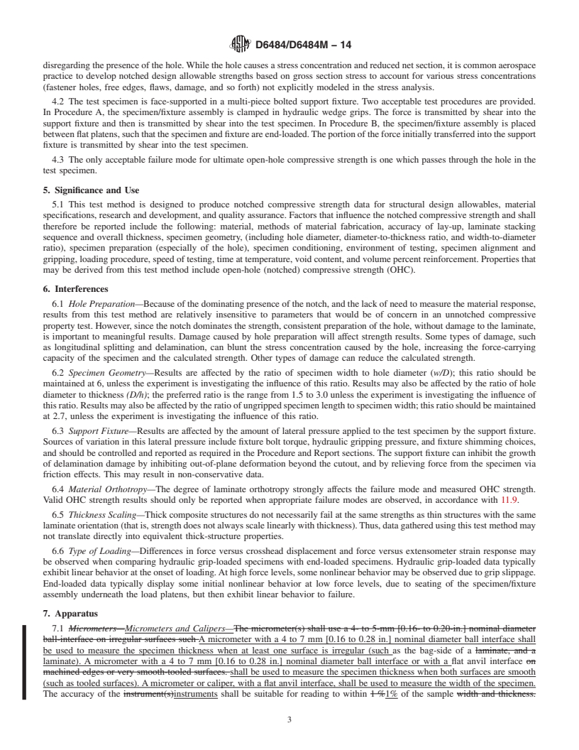 REDLINE ASTM D6484/D6484M-14 - Standard Test Method for  Open-Hole Compressive Strength of Polymer Matrix Composite  Laminates