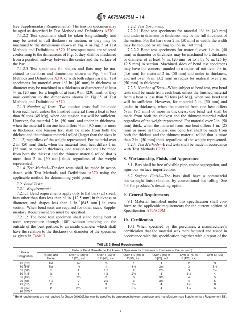 ASTM A675/A675M-14 - Standard Specification for Steel Bars, Carbon, Hot-Wrought, Special Quality, Mechanical  Properties