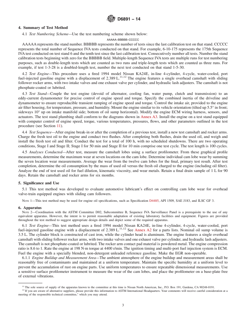 REDLINE ASTM D6891-14 - Standard Test Method for  Evaluation of Automotive Engine Oils in the Sequence IVA Spark-Ignition   Engine