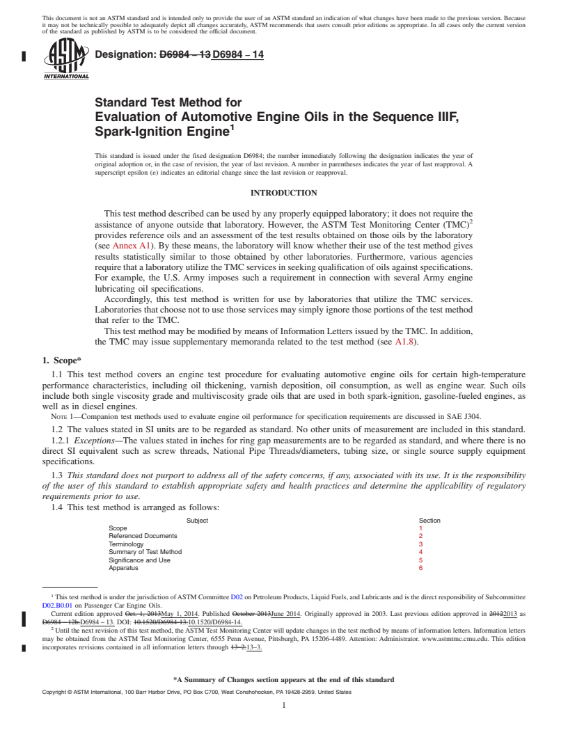 REDLINE ASTM D6984-14 - Standard Test Method for Evaluation of Automotive Engine Oils in the Sequence IIIF,  Spark-Ignition Engine
