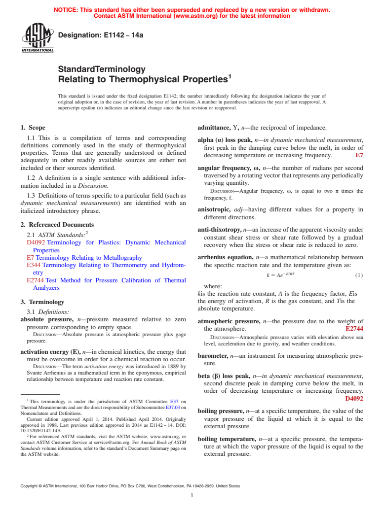 ASTM E1142-14a - Standard Terminology  Relating to Thermophysical Properties