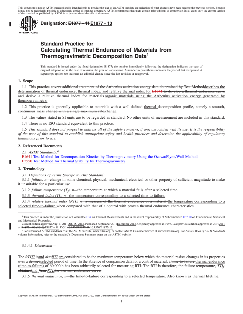 REDLINE ASTM E1877-13 - Standard Practice for  Calculating Thermal Endurance of Materials from Thermogravimetric   Decomposition Data