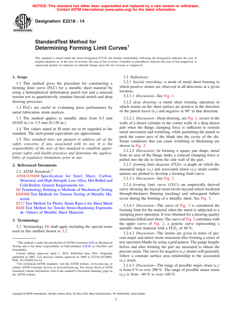 ASTM E2218-14 - Standard Test Method for  Determining Forming Limit Curves