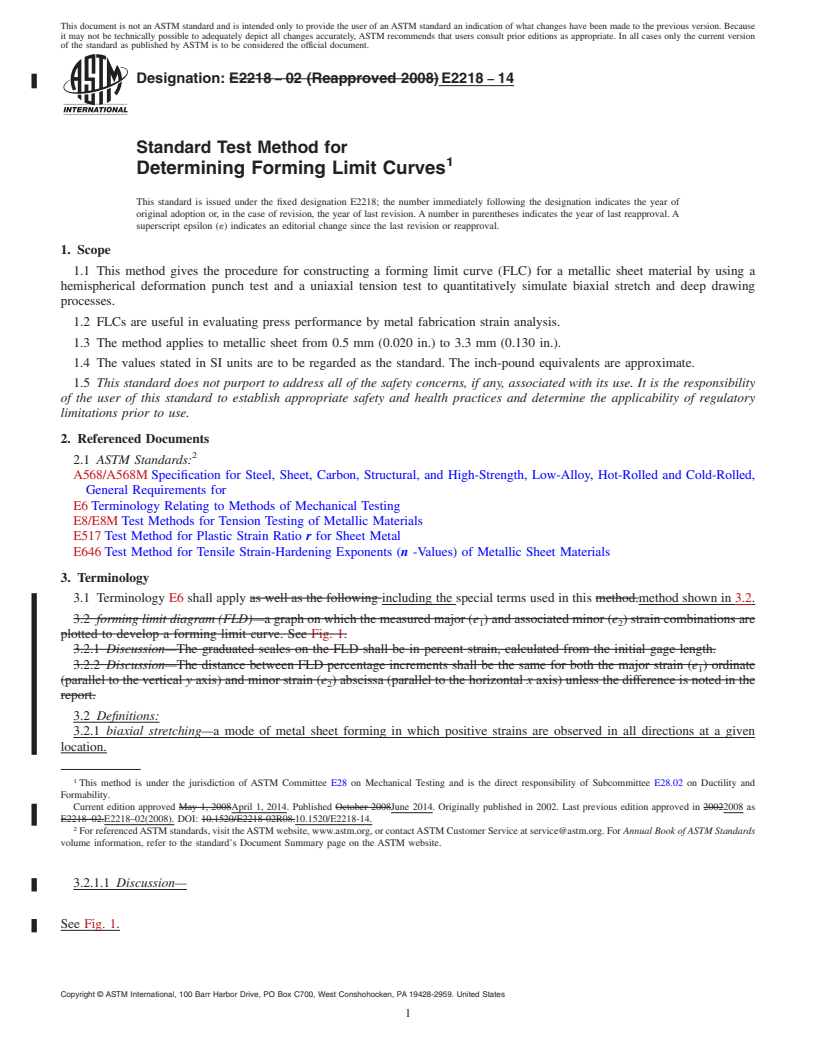 REDLINE ASTM E2218-14 - Standard Test Method for  Determining Forming Limit Curves